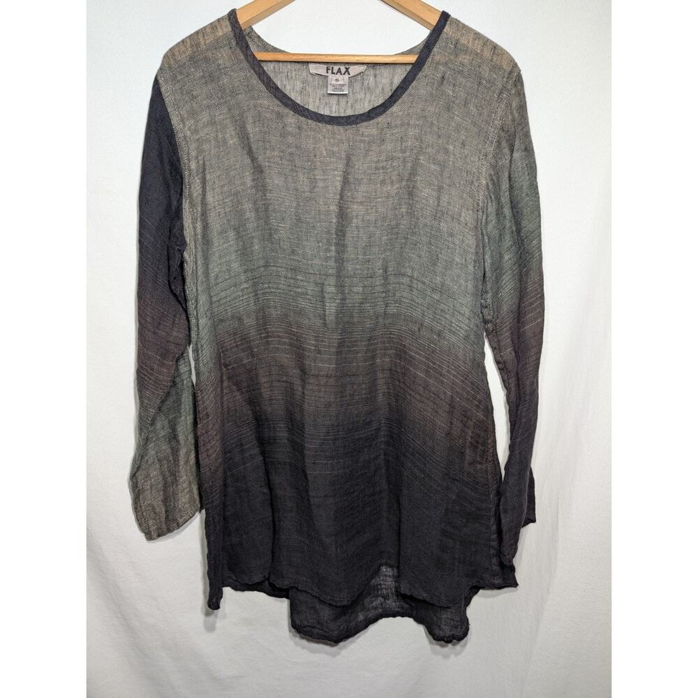 Flax Linen Ombre Long Sleeve Tunic Top Womens S‎ Semi Sheer Lagenlook Oversized